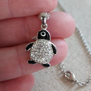 Black and white rhinestone Penguin in SS Necklace